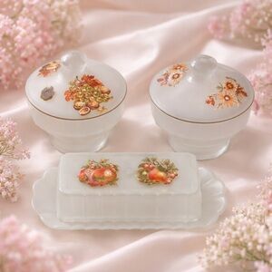 6 Piece Westmoreland Frosted Glass Butter Dish & Two Covered Dishes Vintage RARE